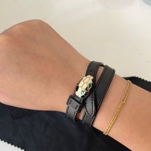Bvlgari snake head bracelet- black leather